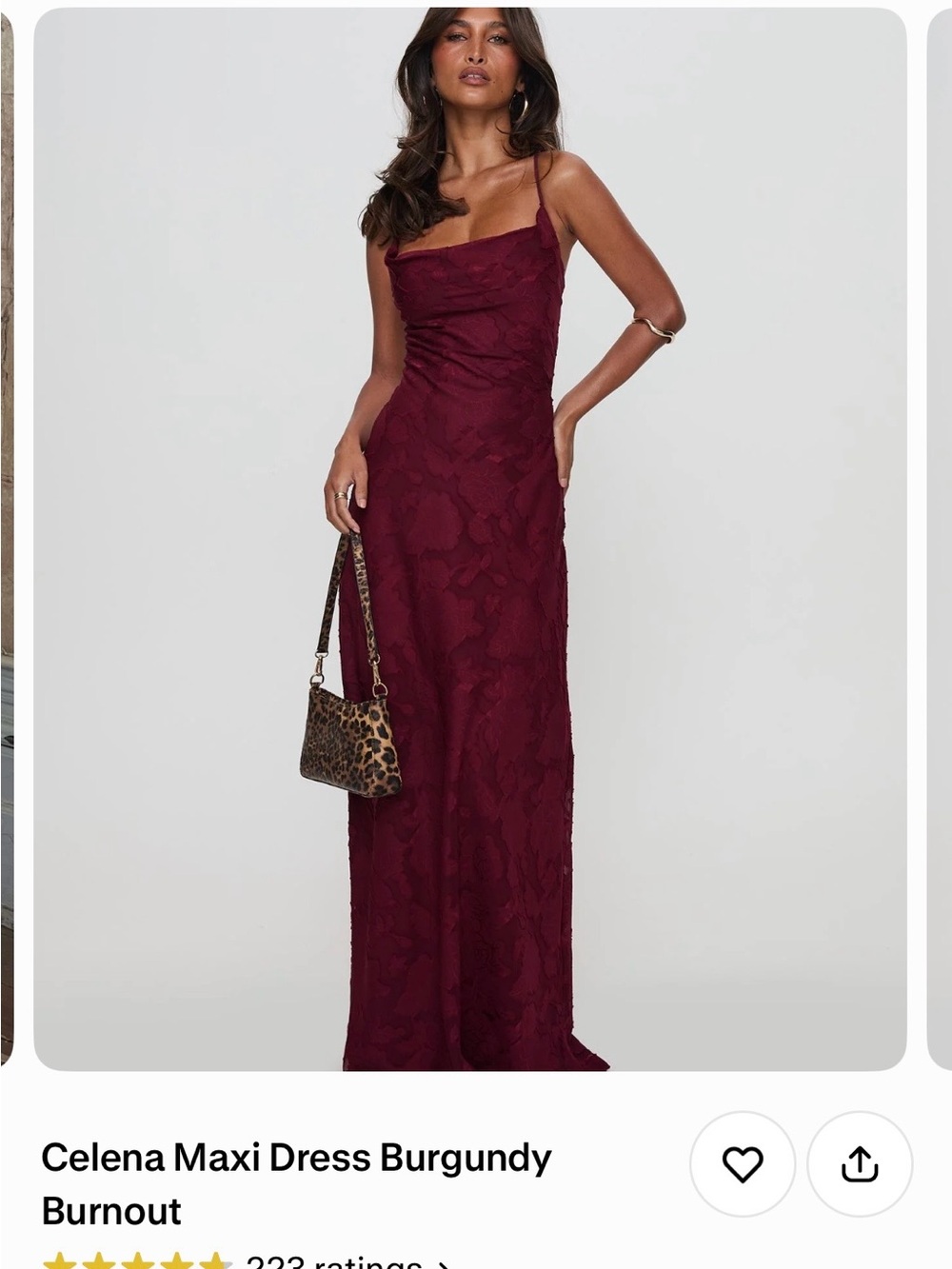 Princess Polly Burgundy Burnout Maxi Dress